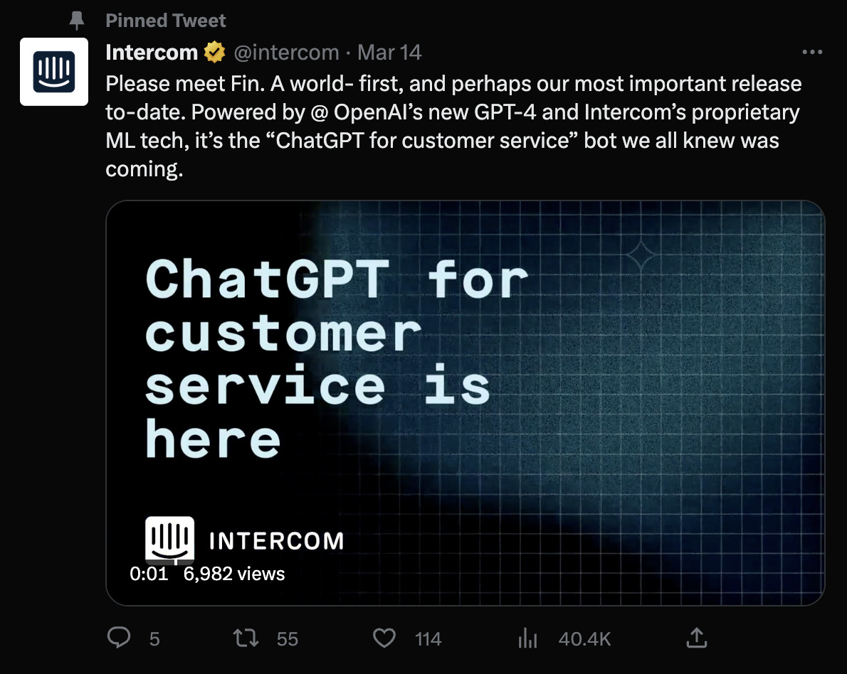 Intercom の固定ツイートが新製品機能を発表