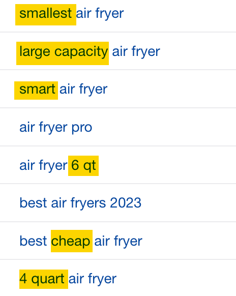 Liste des mots-clés de l'analyse des écarts de contenu, via l'explorateur de mots-clés d'Ahrefs