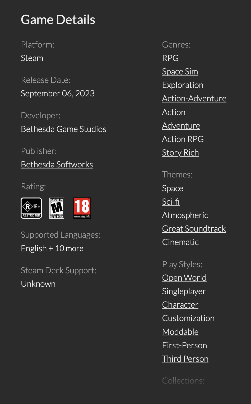 Beispiel für Spieldetails auf der Fanatical-Website