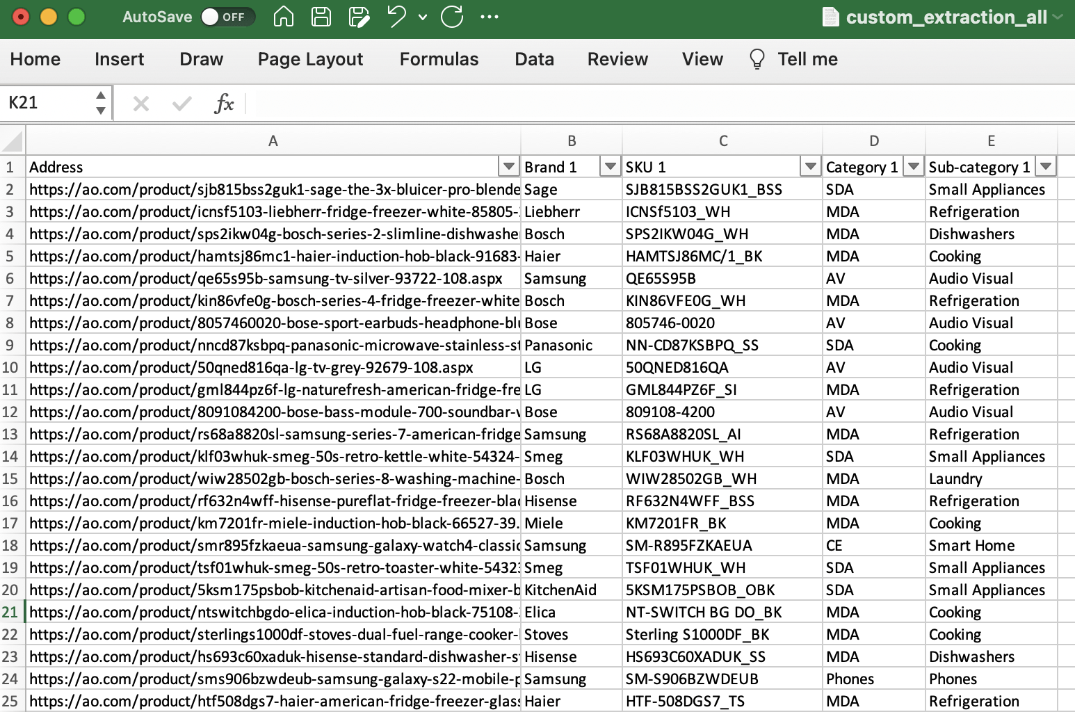 Exemple de fichier CSV exporté