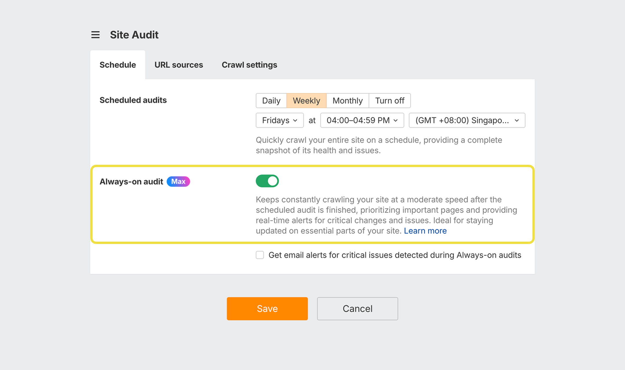Interfaccia di Site Audit