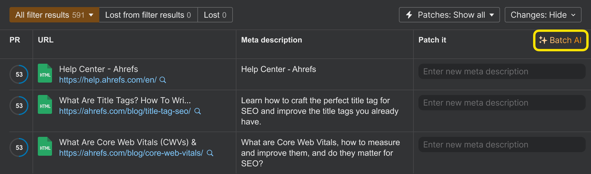 Birden fazla sayfada Batch AI ile patch oluşturma