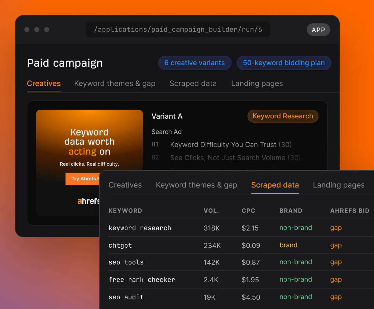 Workspace del creador de campañas de pago de Agent A