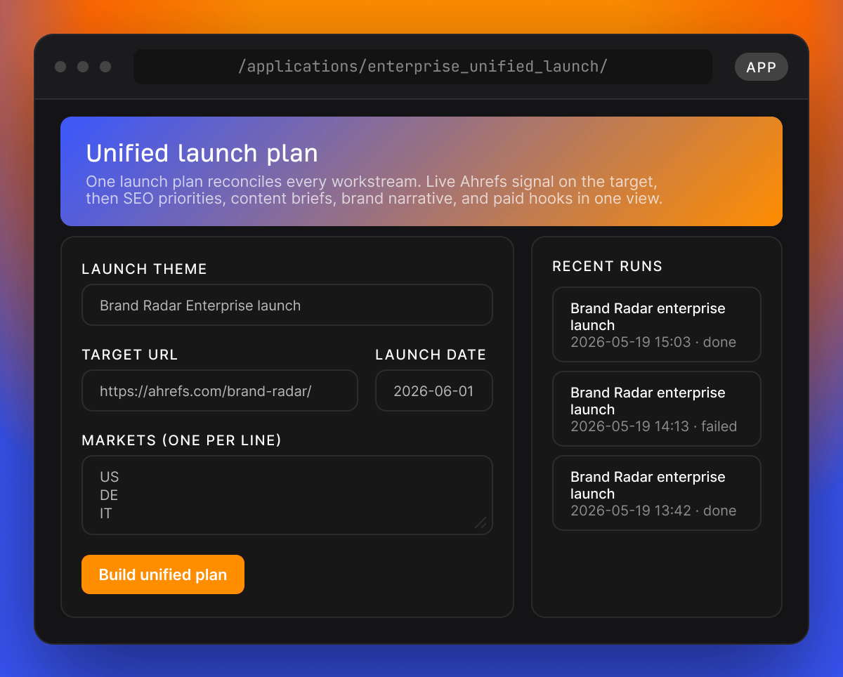 Agent A cross-functional launch brief workspace