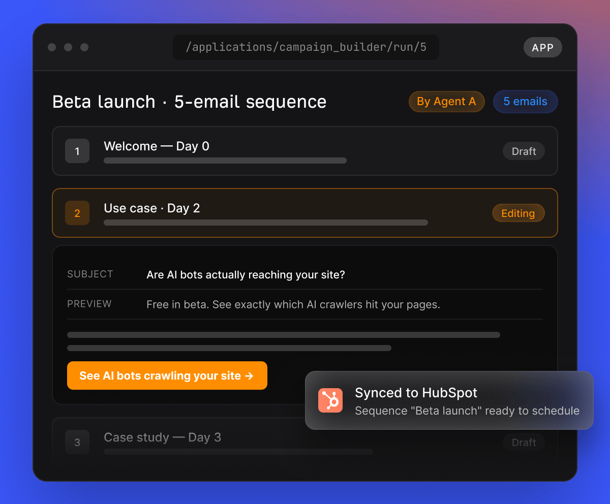Workspace del creador de campañas de email interactivas de Agent A
