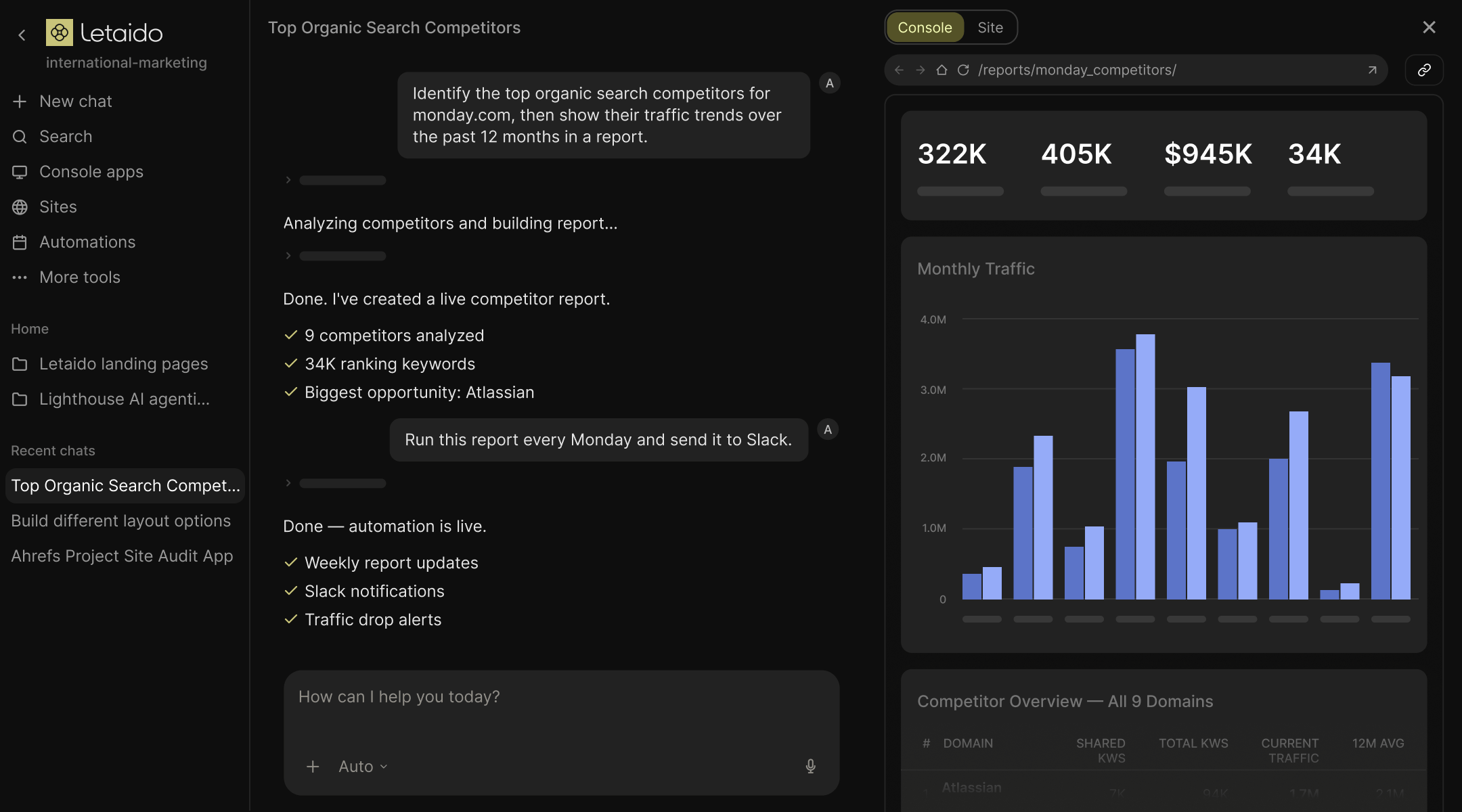 Letaido workspace screenshot