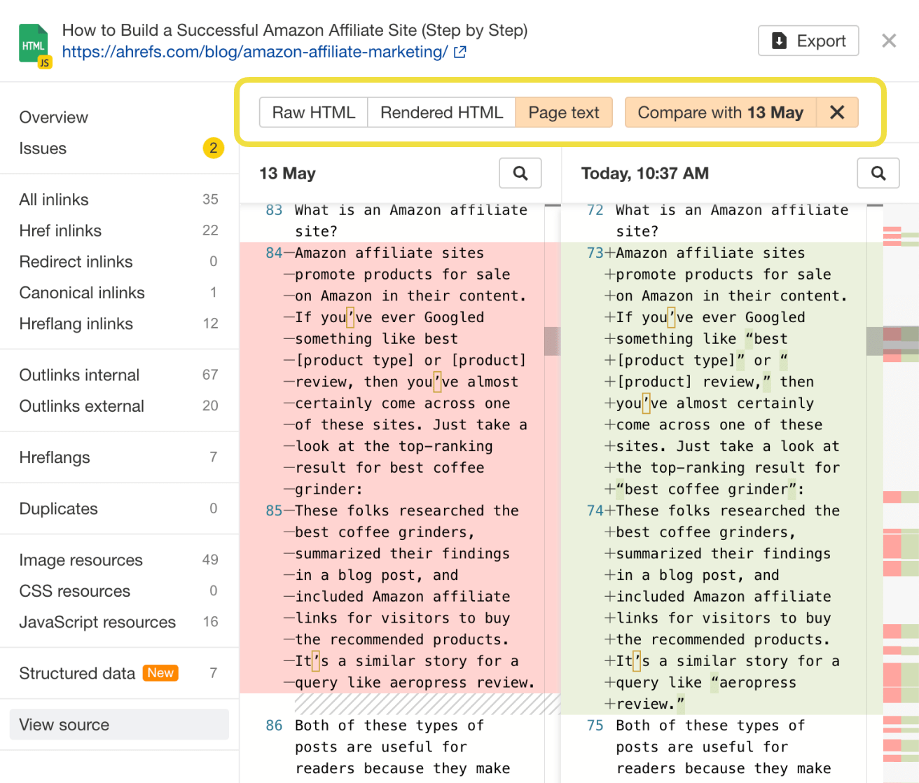 Skärmdump av Site Audit