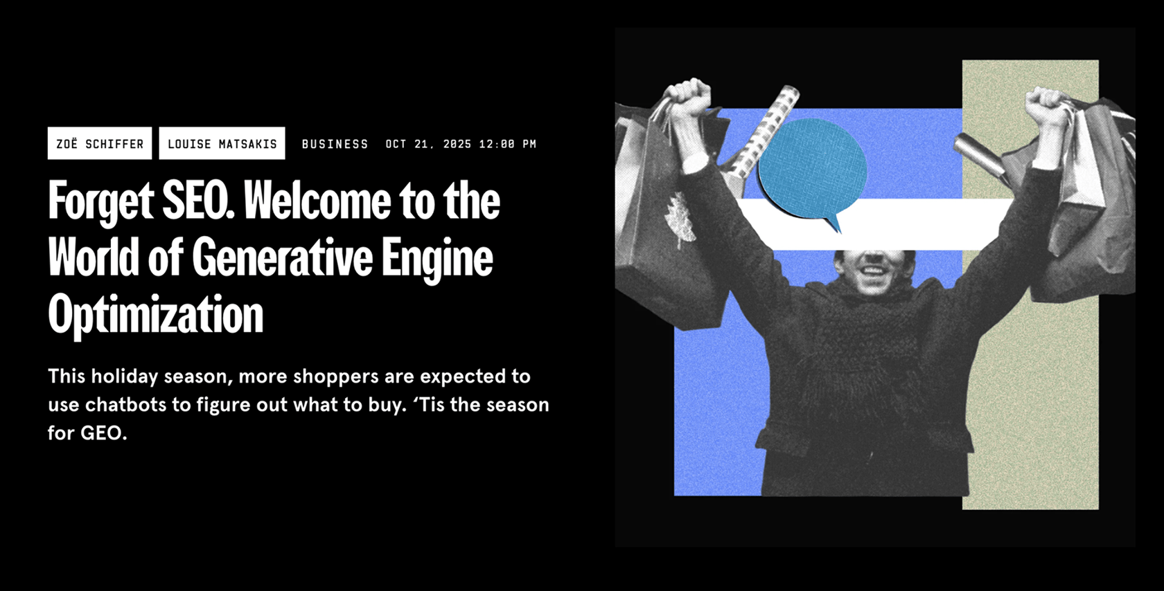 Newspaper article headline "Forget SEO. Welcome to the World of Generative Engine Optimization"