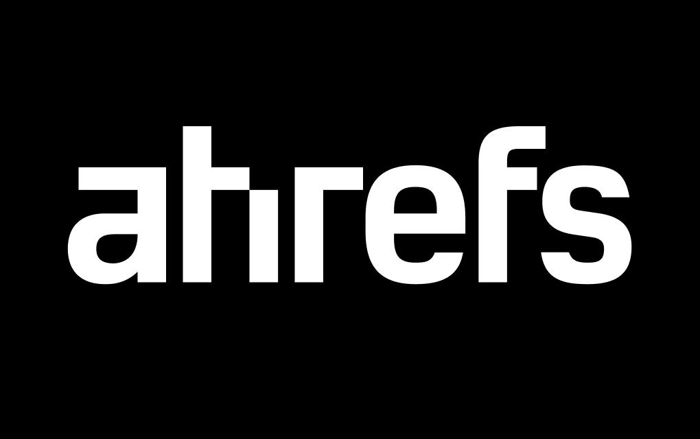 Monochromes Ahrefs-Logo auf dunklem Hintergrund