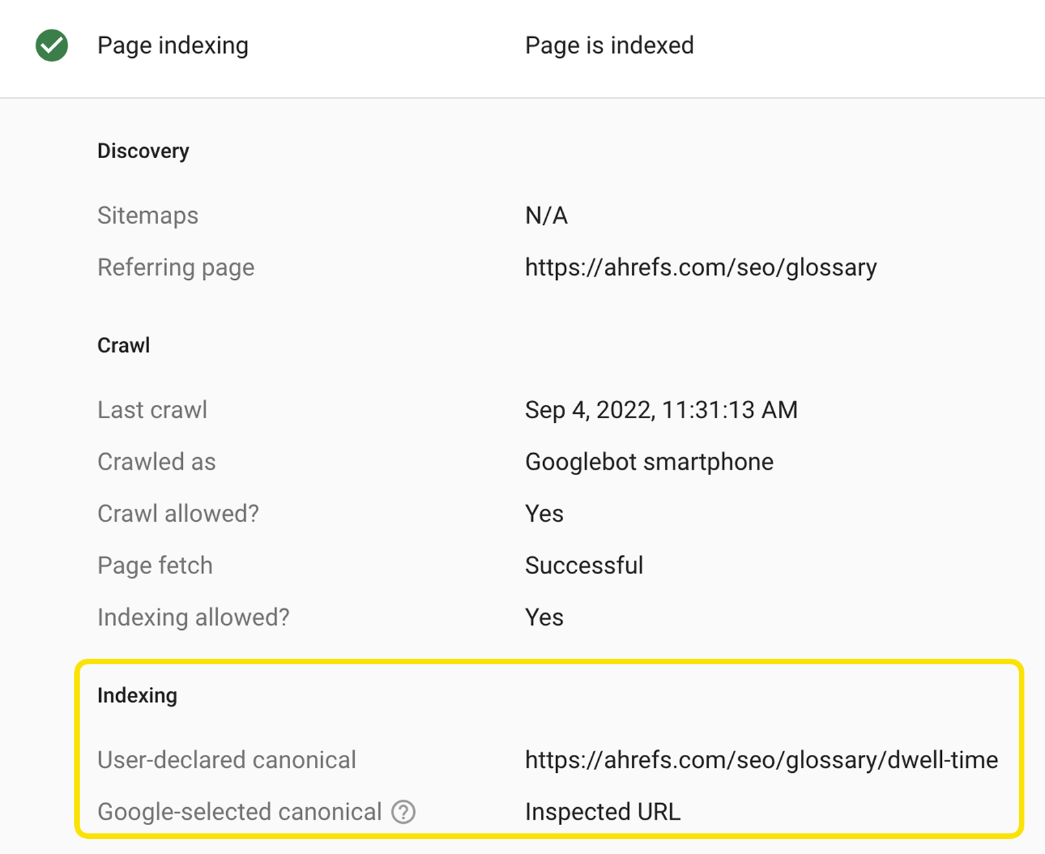 在 Google Search Console 中检查某个 URL 的索引情况