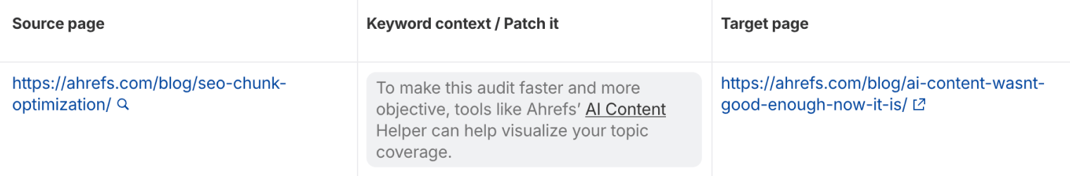 在 Ahrefs 的 Site Audit 中查找内链机会