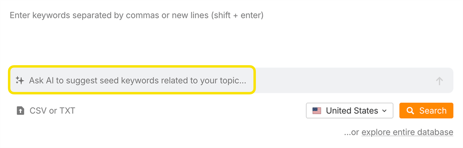 Ahrefs Keywords Explorer 的 Ask AI 功能可生成种子关键词建议