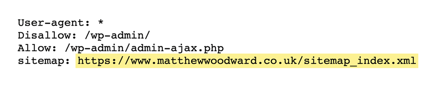 Screenshot showing how to find your sitemap URL in robots.txt