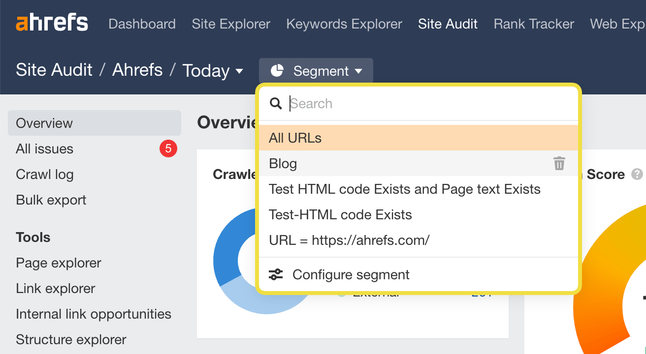 Skärmdump av Site Explorer