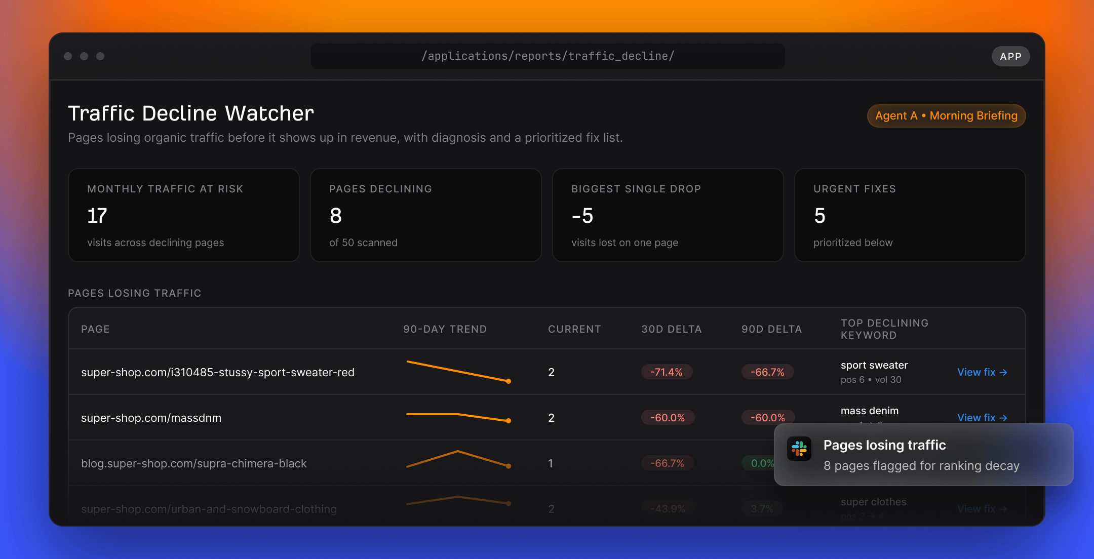 Agent A traffic decline watcher workspace