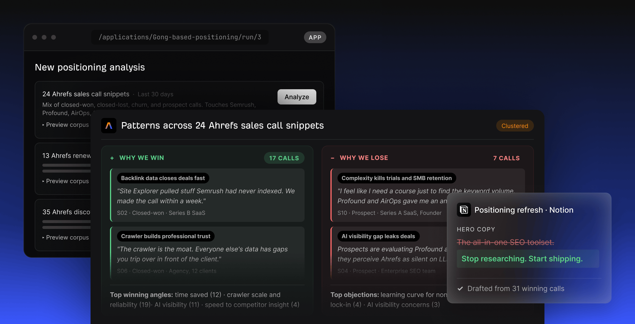Espacio de trabajo de análisis de posicionamiento del Agente A