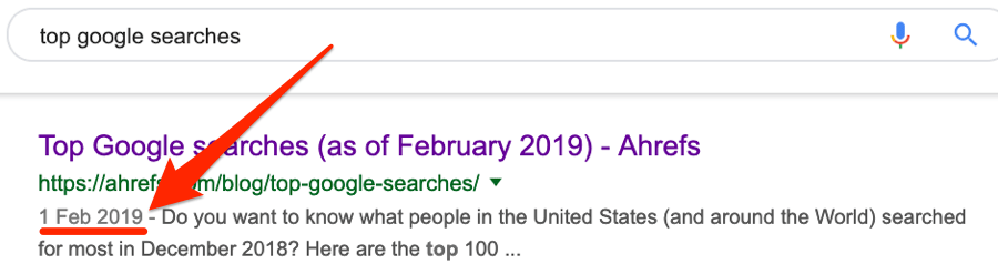 dates in serps