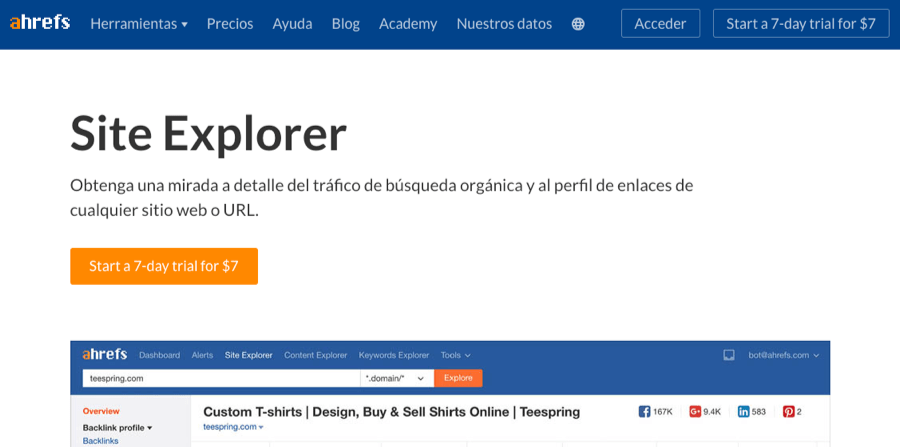 ahrefs landing page spanish