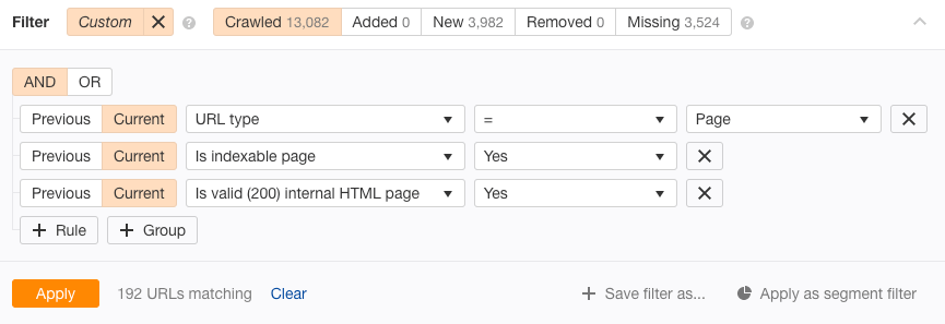 site audit custom settings