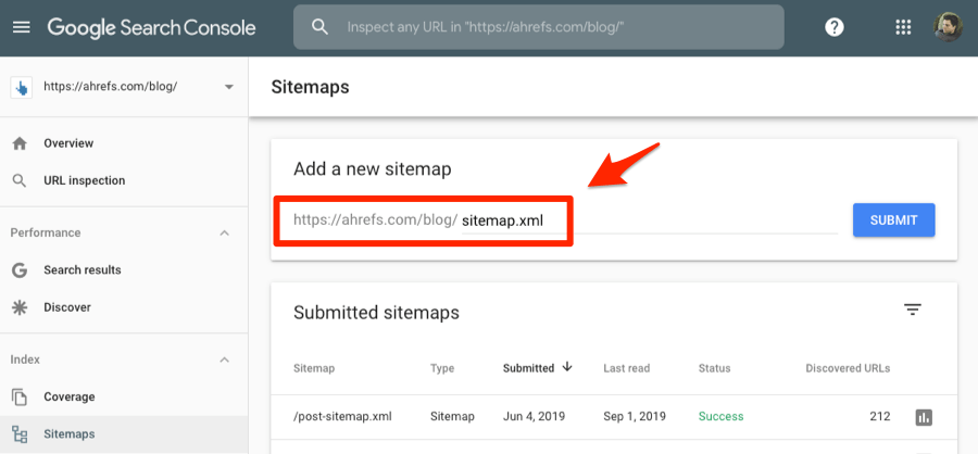 sitemap search console