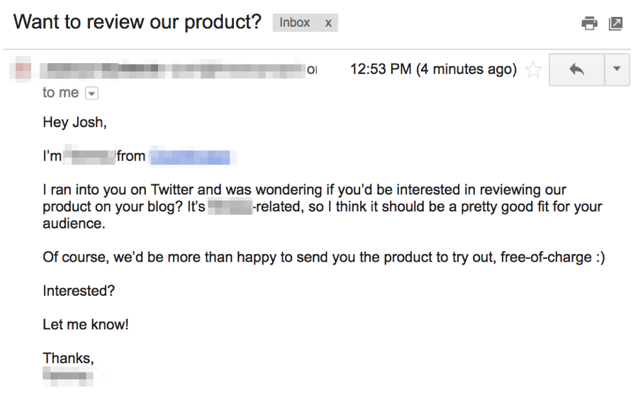 product review outreach