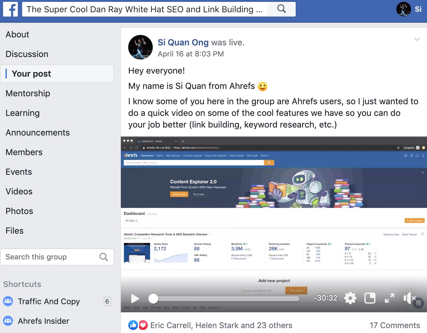 content explorer video dan ray fb group