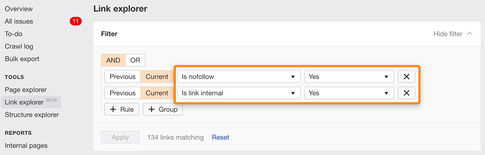 nofollow internal links