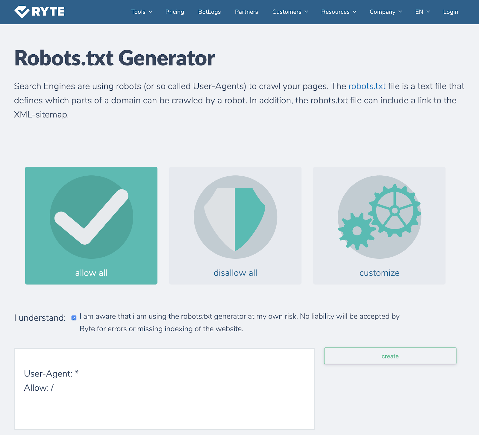 ryte robots txt generator