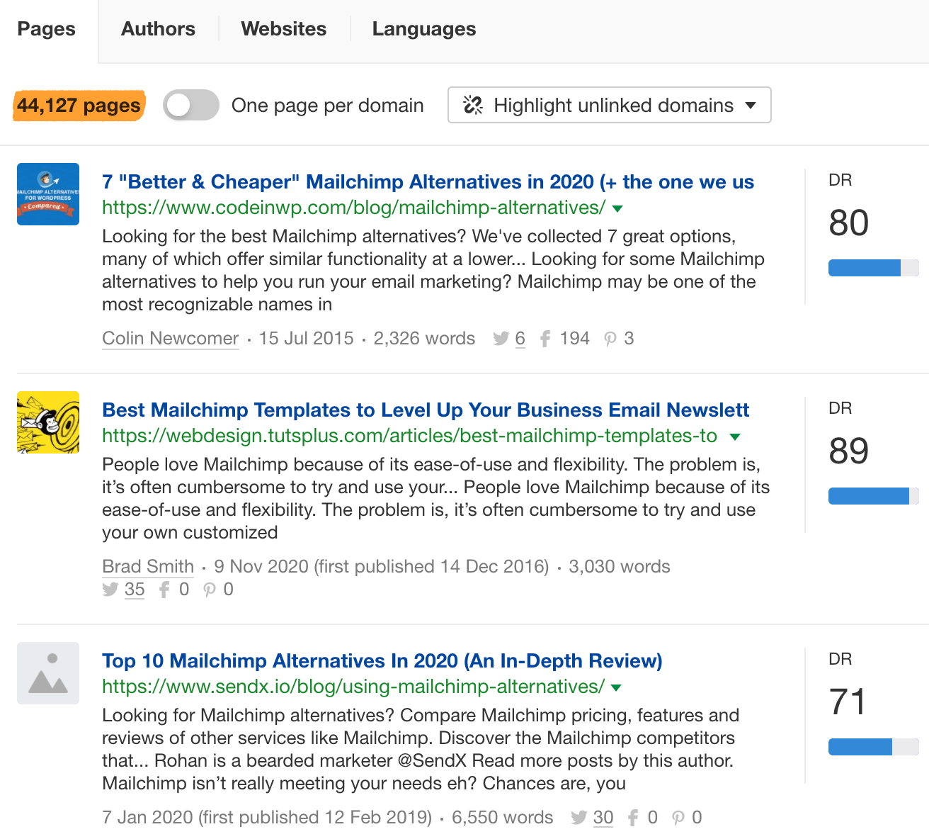 7 résultats de l'explorateur de contenu