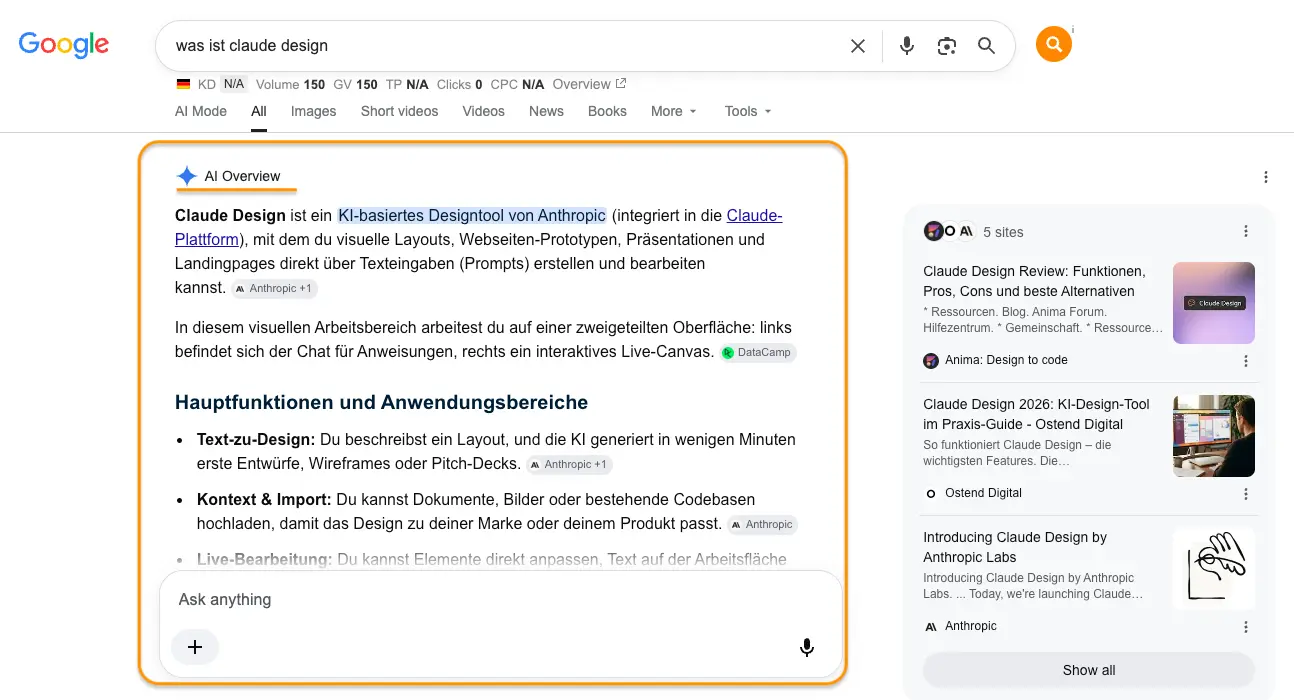 Screenshot einer AI Overview von Google