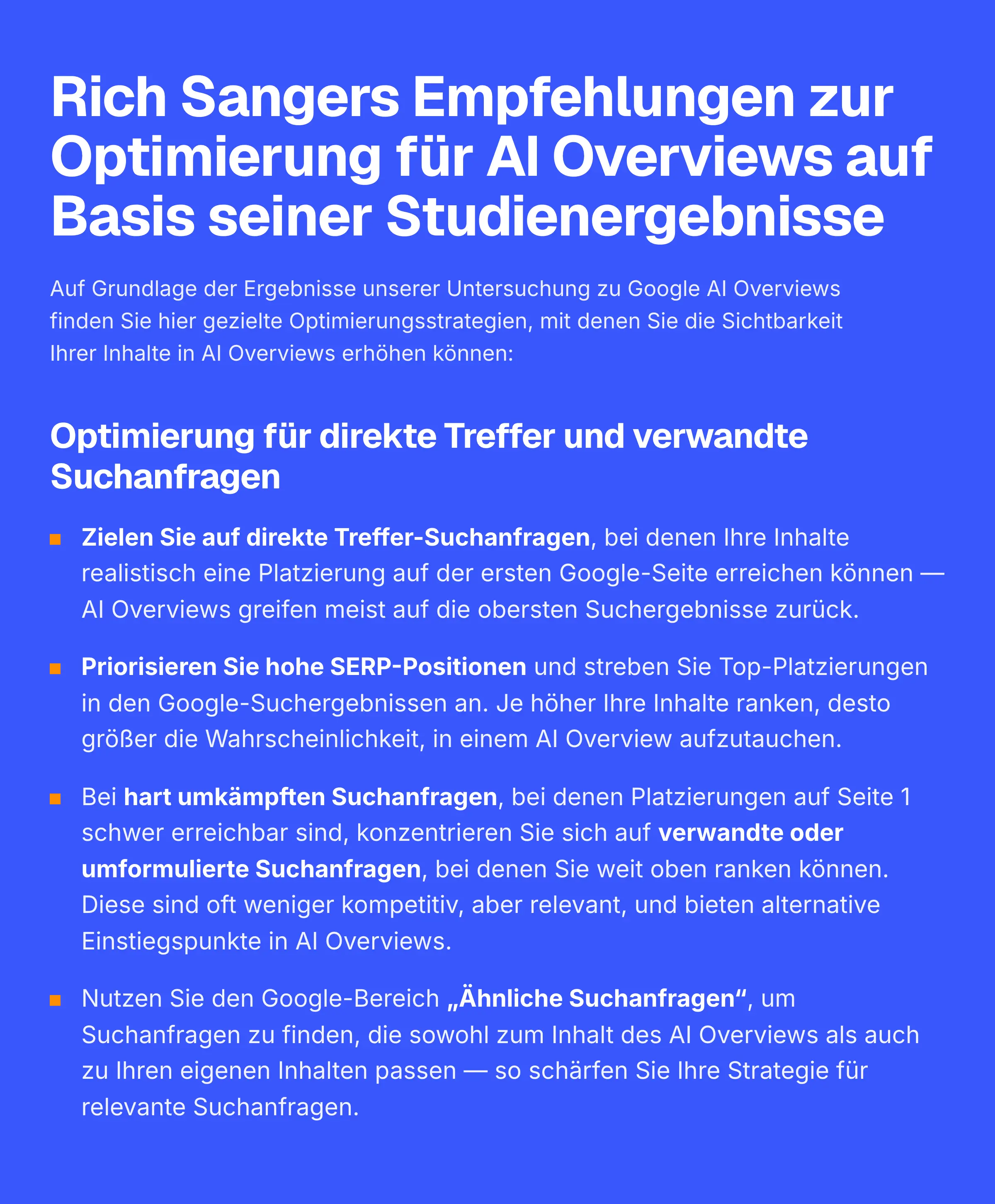 Rich Sangers Empfehlungen zur Optimierung von AI Overviews