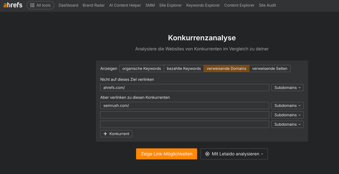 Screenshot aus der Konkurrenzanalyse von Ahrefs