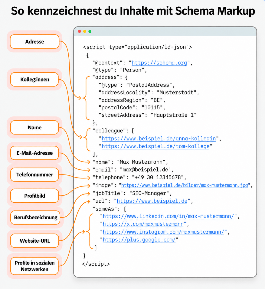 Schema Markup kennzeichnet Inhalte einer Webseite wie Name, Preis und Bewertung als strukturierte Daten