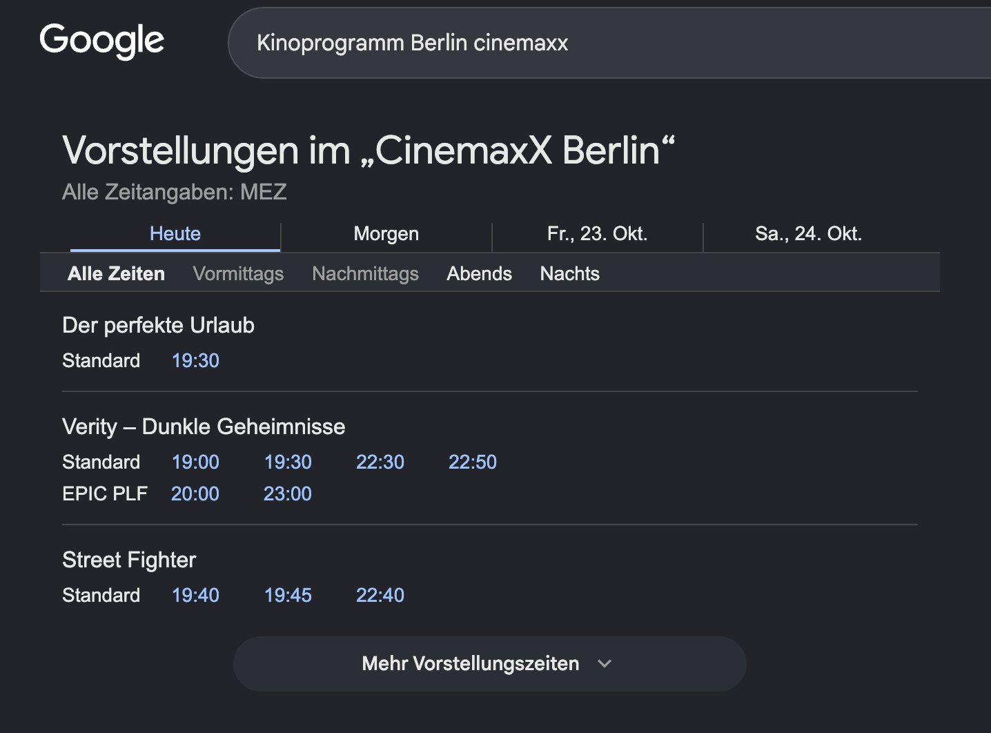 Google-Suchergebnisse mit Veranstaltungen in Berlin inklusive Datum, Ort und Ticketinfos aus Event-Schema