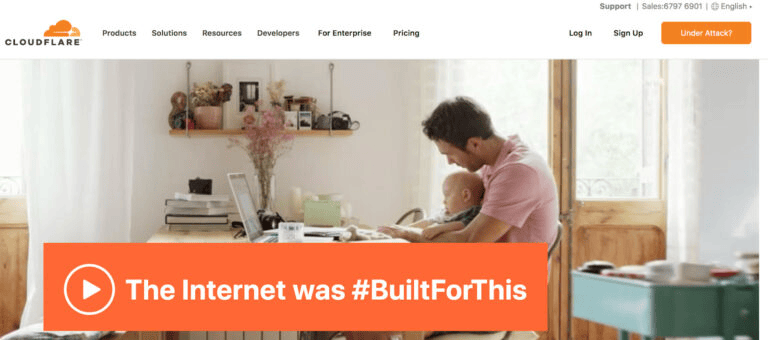 Cloudflare-Startseite mit Banner The Internet was #BuiltForThis