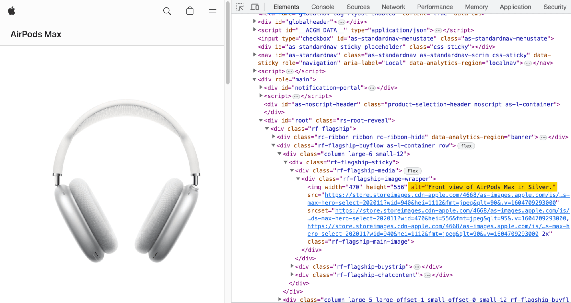 Código resaltado de los Airpods Max, a través de apple.com
