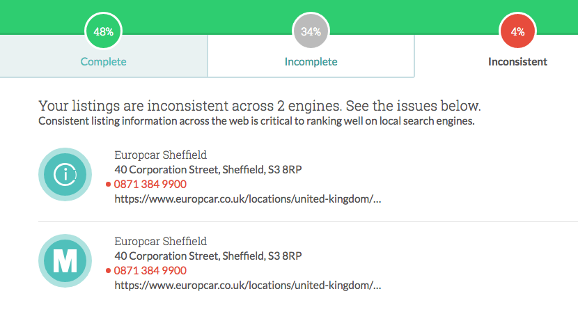 europcar inconsistent listings moz local