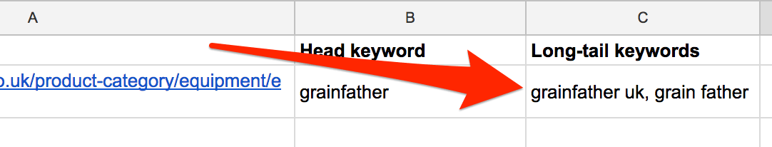 long tail keywords spreadsheet