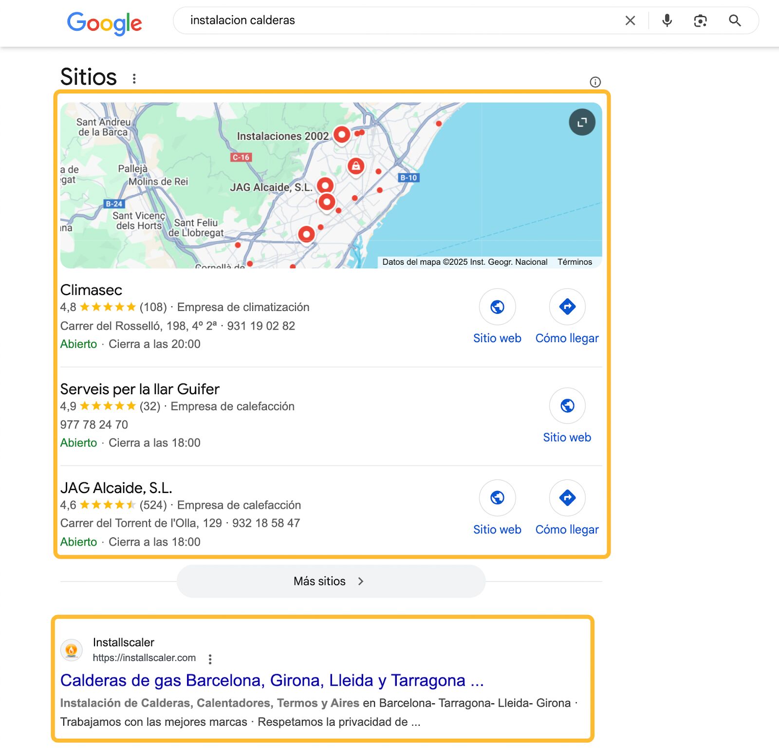 Si hay un pack de mapas y/o algunos resultados locales de "enlaces azules", tiene intención local.