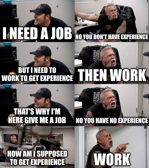 Meme sobre el trabajo y la experiencia.
