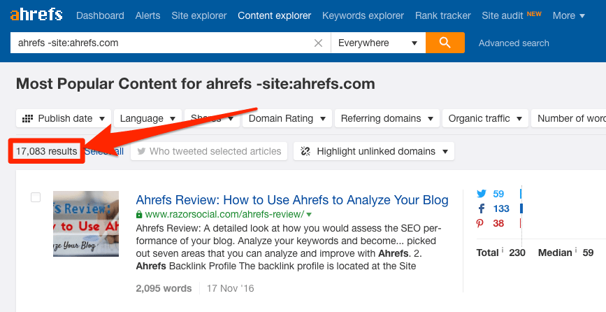 ahrefs mentions content explorer