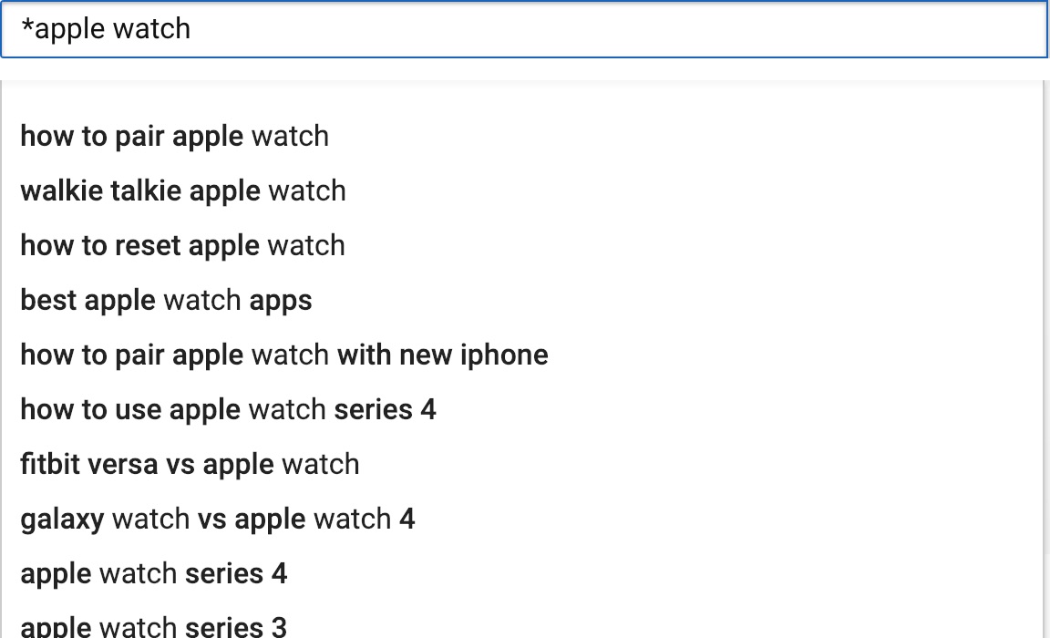 youtube suggest with asterisk