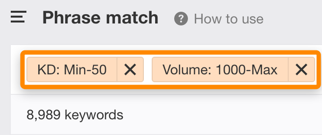 8 phrase match filters