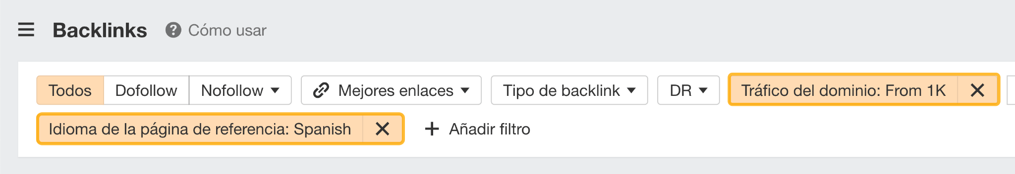 Filtra los backlinks en Site Explorer.