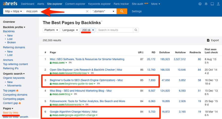 moz best by links report ahrefs
