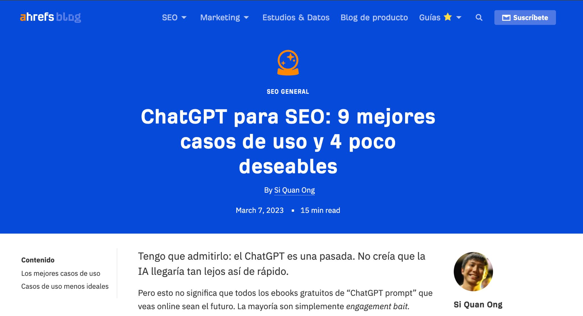 Ejemplo de artículo como caso práctico.