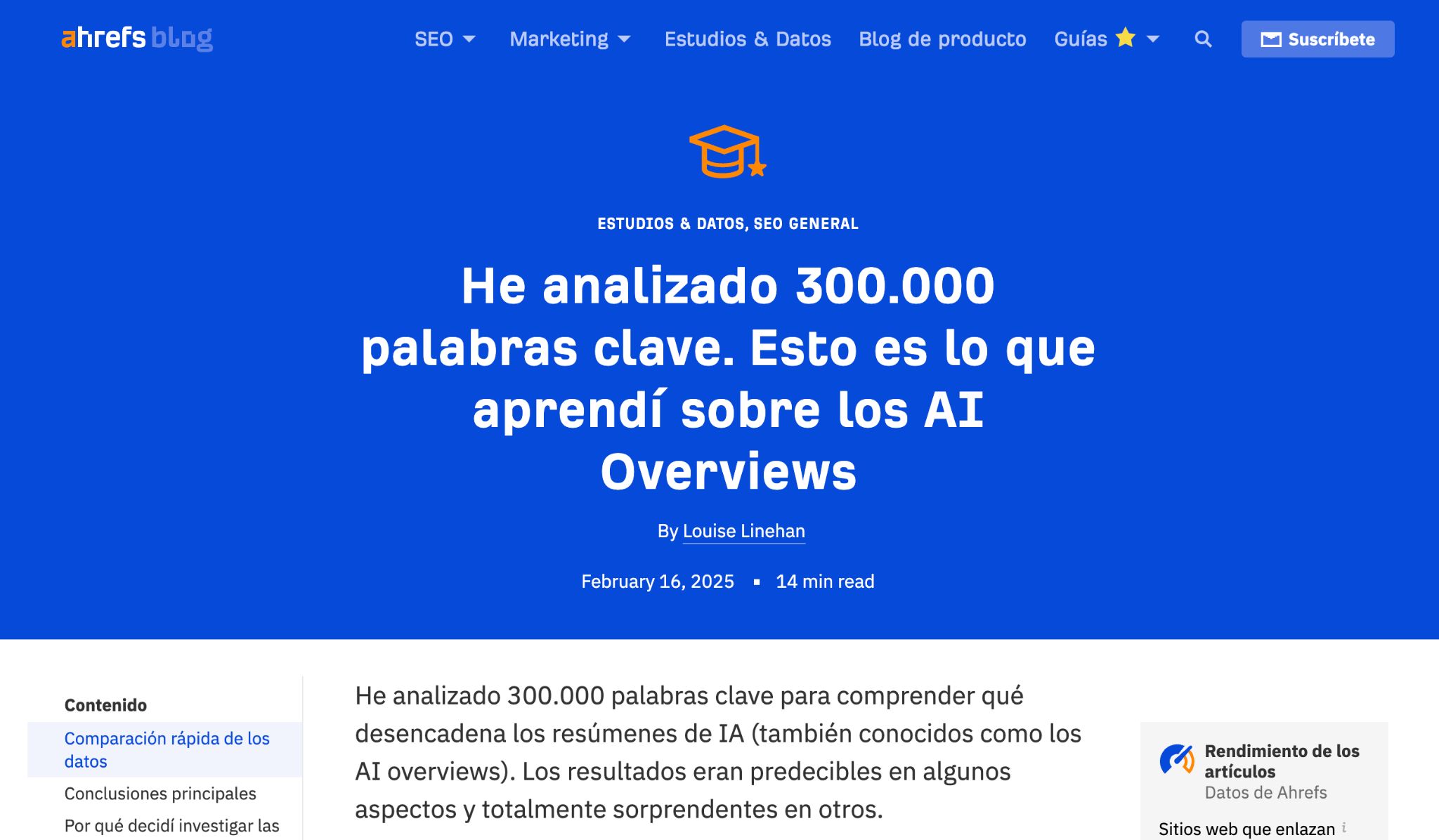 Ejemplo de artículo de investigación del blog de Ahrefs.