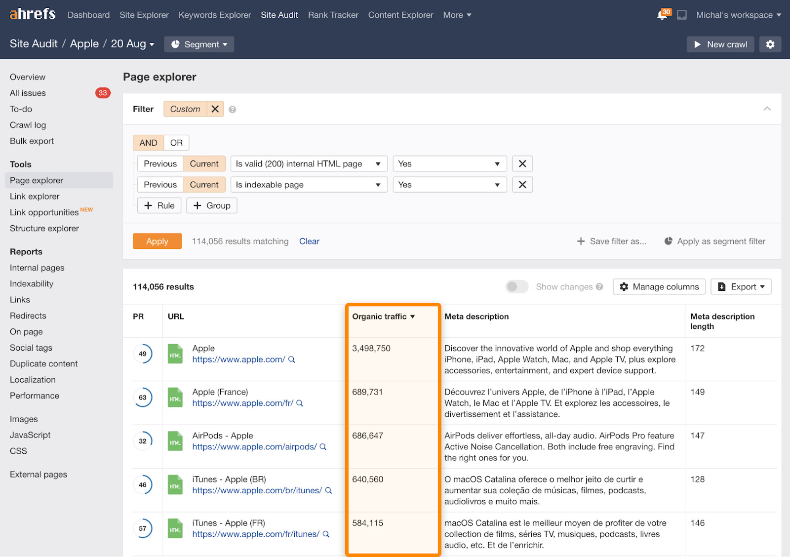 16 page explorer organic traffic