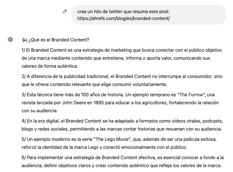 Ejemplo de creación de contenido con ChatGPT