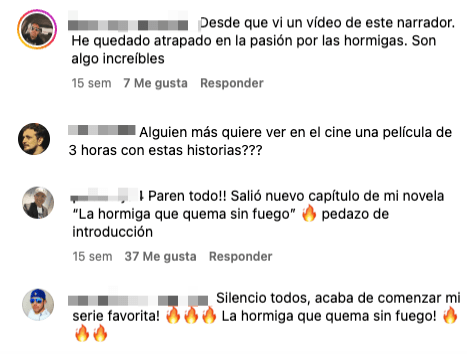 Comentarios sobre vídeos de Anthouse en Instagram